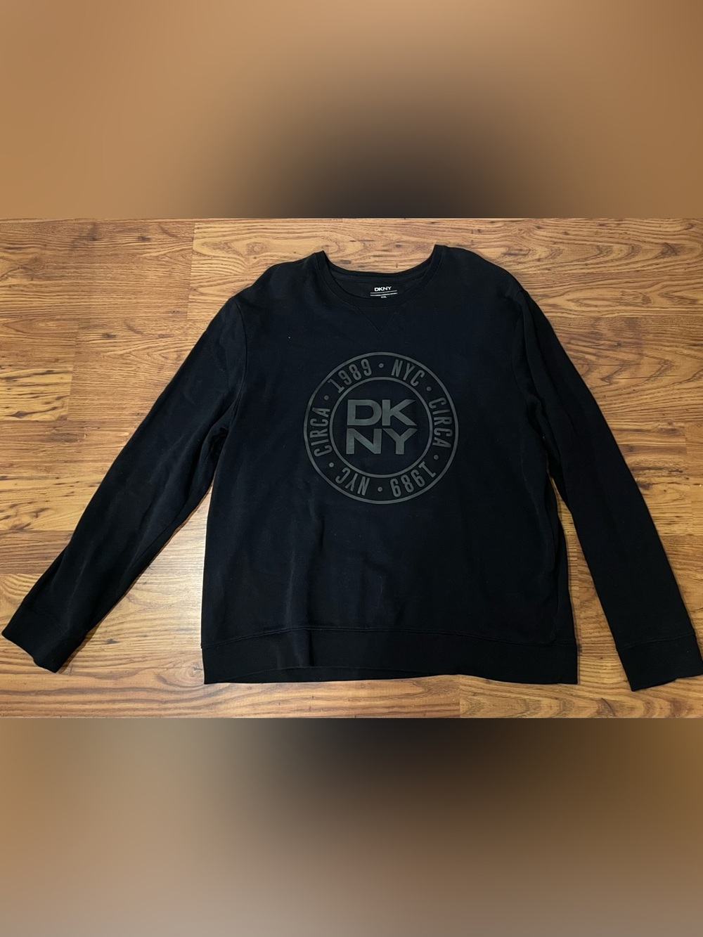 DKNY Men’s Black Crewneck with Tonal Logo Patch